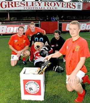 Dan Douglas and other Gresley players supporting the Burton Mail Boots 4 Africa Appeal (photo courtesy of Burton Mail)