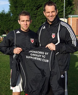 Club Captain Carl Slater and Manager Gary Norton with the new sponsored tops